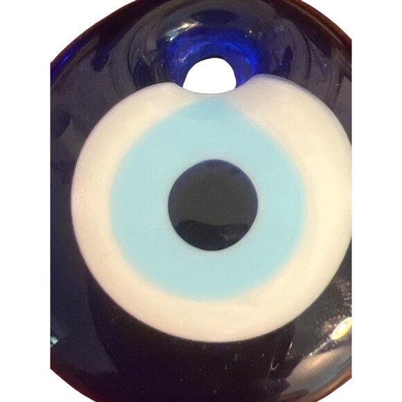 Vintage Cobalt Blue Glass Evil Eye Pendant Charm Amulet Wall Round Estate 1.5" - Picture 2 of 4